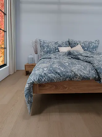 FLEURESSE | Satin Bettwäsche 70x90cm/140x200cm MODERN GARDEN B Urban Blue | dunkelblau